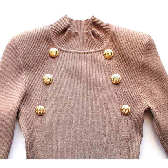 Retrofête Aislinn Dress / Medium / Metallic Satellite Knit Mini Gold Buttons - Picture 6 of 11